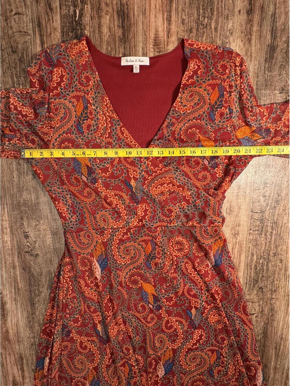 Harlow & Rose Burgundy Paisley Faux Wrap Maxi Dress - Picture 5 of 9